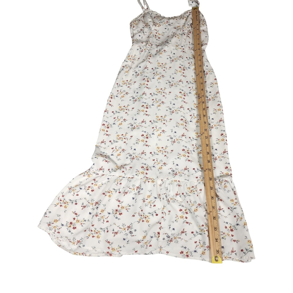 Mimi Chica White Floral Tie Strap Midi Dress Ruffle Hem‎ Sweetheart Neck Small - Picture 6 of 12